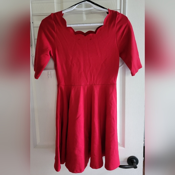 Lulus Tip the Scallops Red Scalloped Skater Dress - Picture 4 of 9